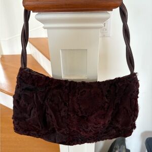 Luxurious Wine colored Curly Lamb Fur Shoulder Bag - Paolo Masi